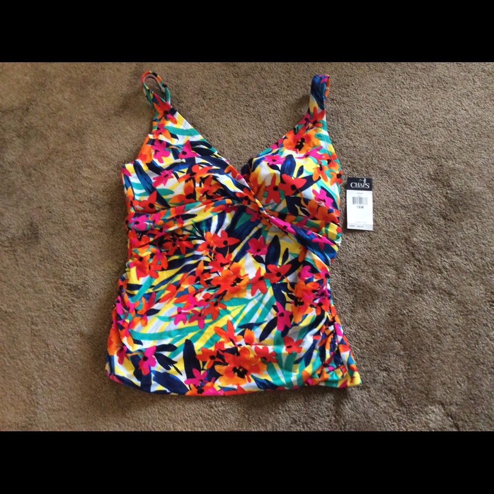 NWT Chaps Multi- Colored Tankini,Size 16W